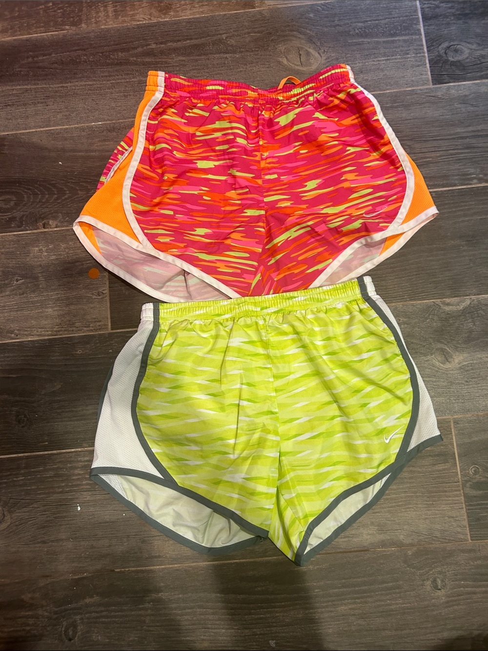 Nike Girls' Double Pack Running Shorts - Pink/Orange & Neon Yellow/Gray